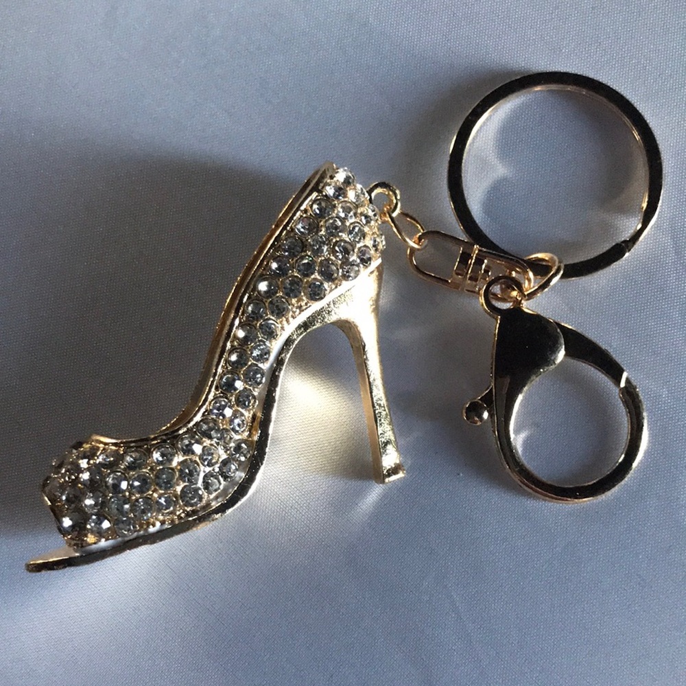 New! Gold High Heel Rhinestone Keychain - Picture 3 of 7